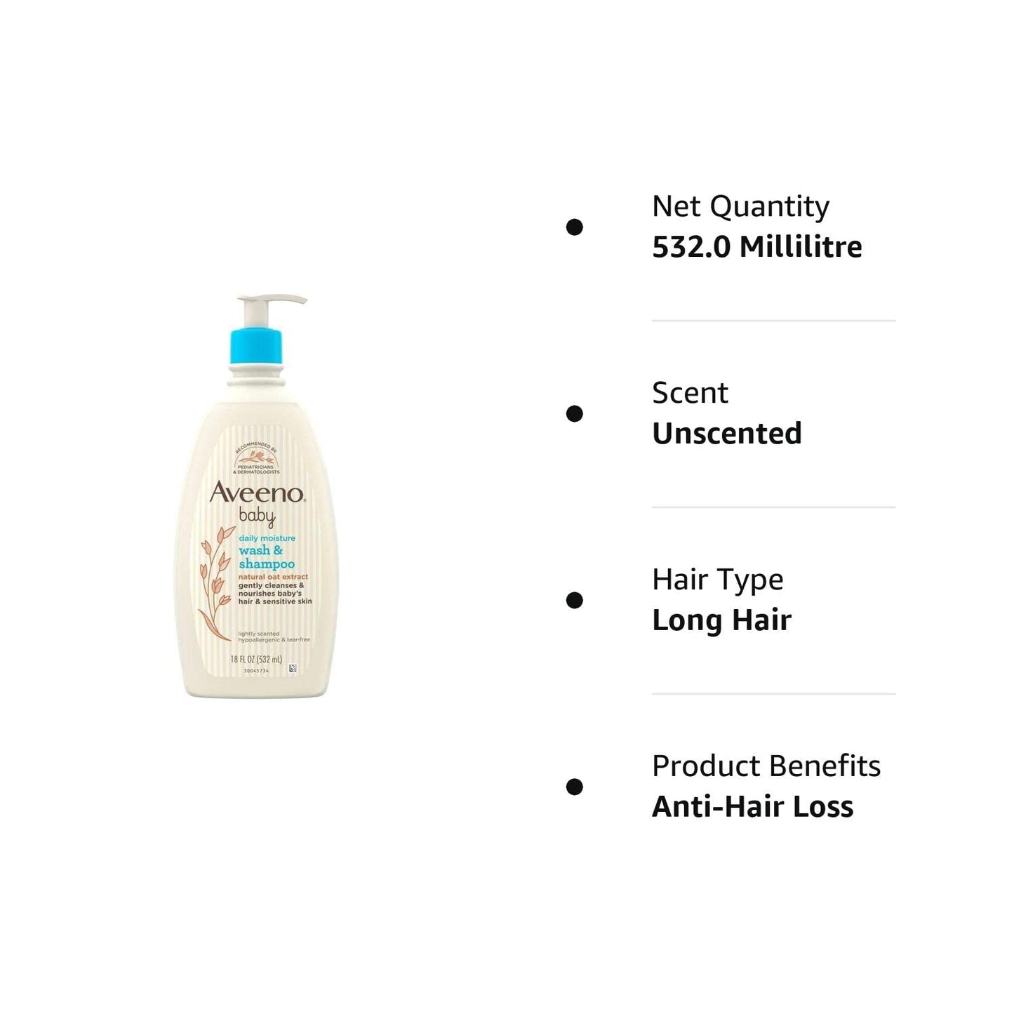 Aveeno Baby Daily Moisture Wash And Shampoo With Natural Oat Extract - 532Ml