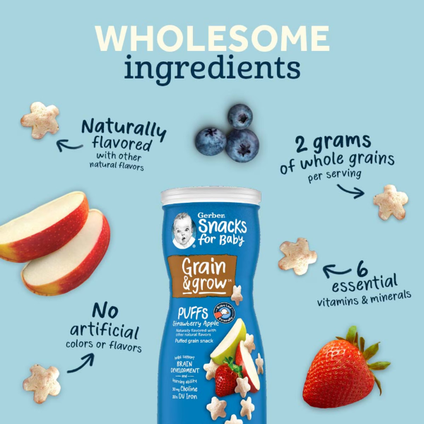 Gerber Grain & Grow Puffs For Babies - Apple & Strawberry