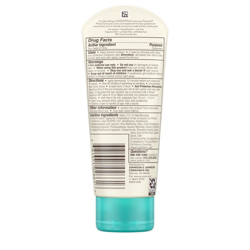 Aveeno Baby Kids Continuous Protection Lotion Sunscreen With Broad Spectrum Spf 50 - 88Ml