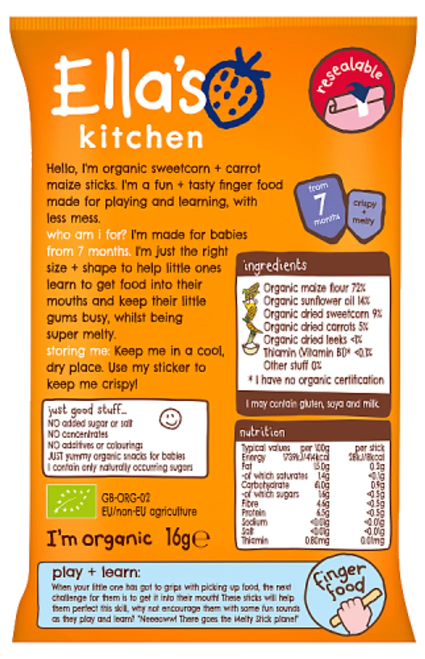Ella'S Kitchen Sweetcorn And Carrot Melty Sticks