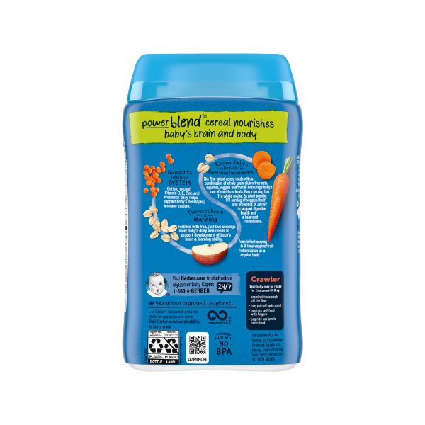 Gerber Power Blend Probiotic Cereal For Babies Oatmeal - Oatmeal, Lentil, Carrot & Apple