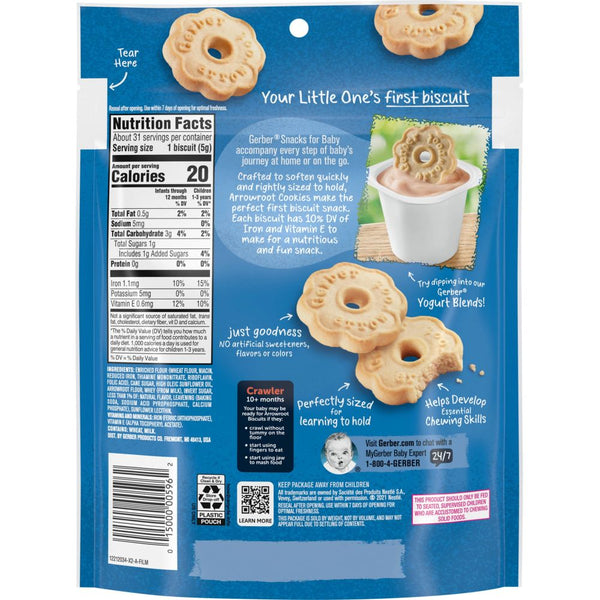 Gerber Arrowroot Flavored Biscuit Snacks For Baby - 155Gms, 10+Months
