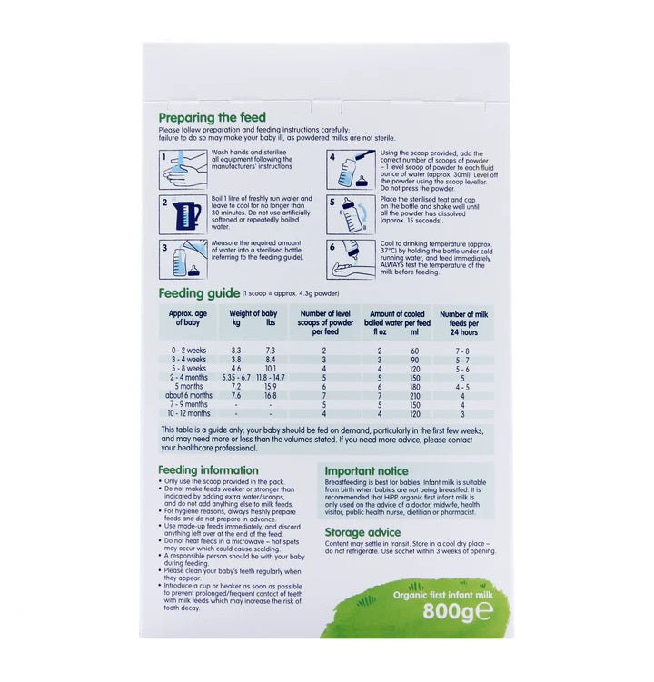 Hipp Organic Infant Baby Milk Powder From Birth (800G)- Stage 1